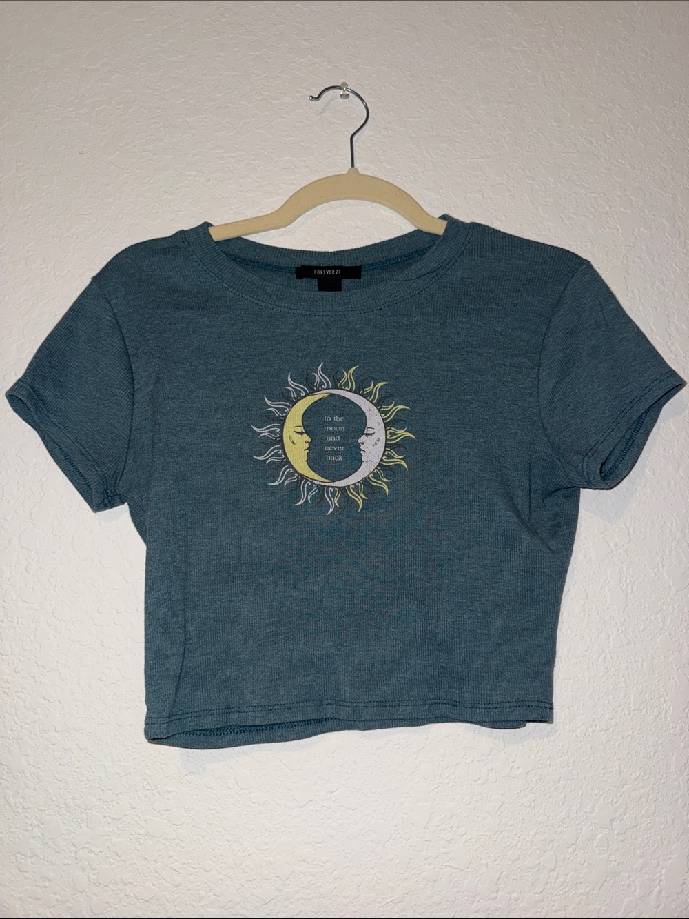 Forever 21 Teal Celestial Graphic Crop Top